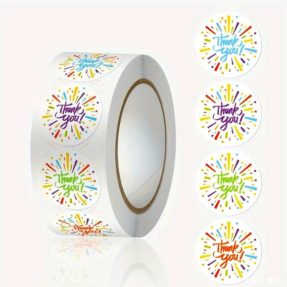 Roll of 500 Round Confetti Thank You Stickers Bright Colors. - Picture 1 of 6